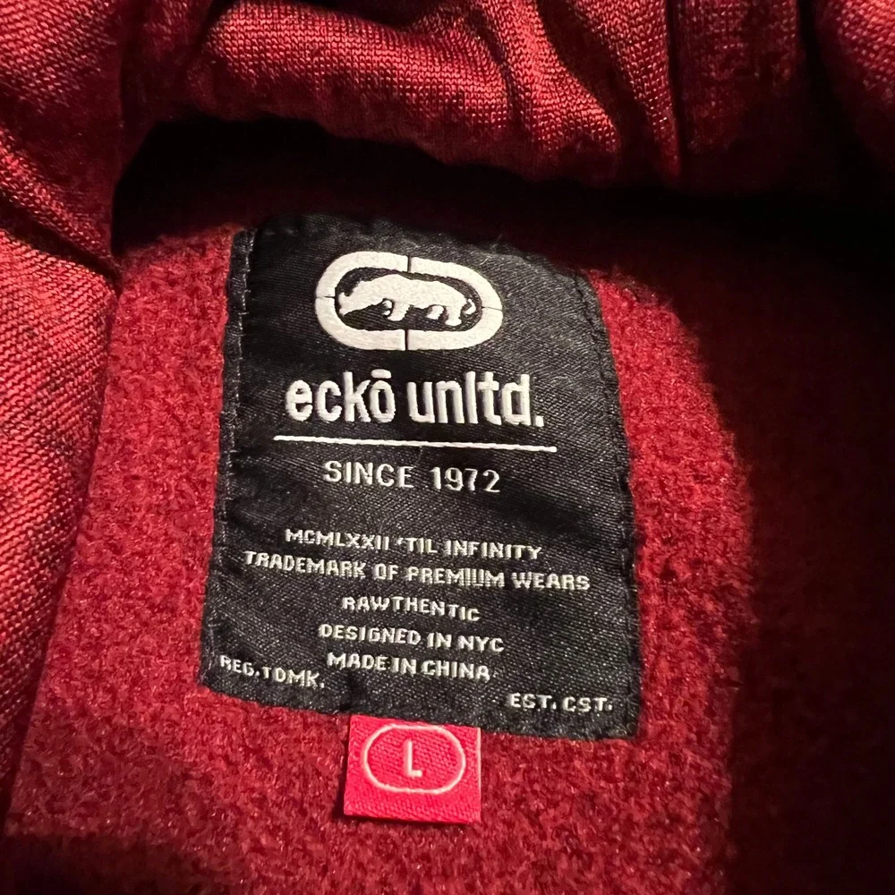 Ecko Unlimited Mens Full Zip Hoodie Red Black Logo Spellout Pullover L - Picture 4 of 8